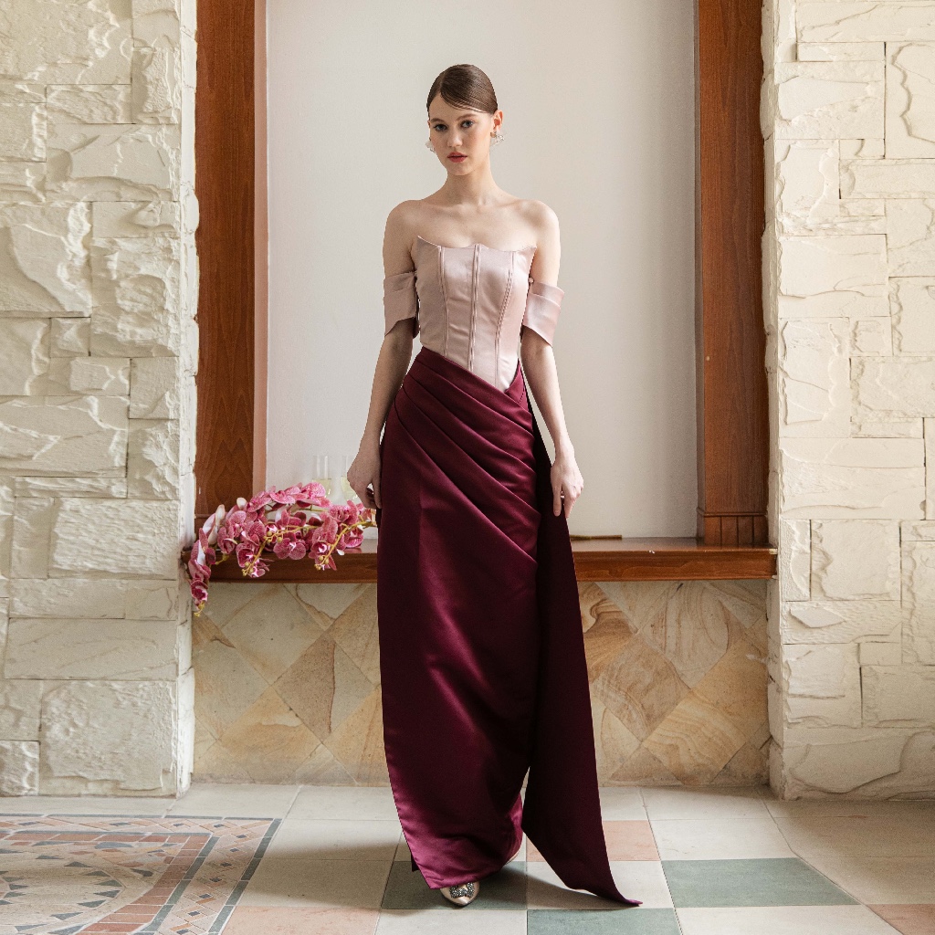 COMA LABEL - Delvane Dress in RoseGold-Burgundy & White-Black // party gown / party dress / dress me