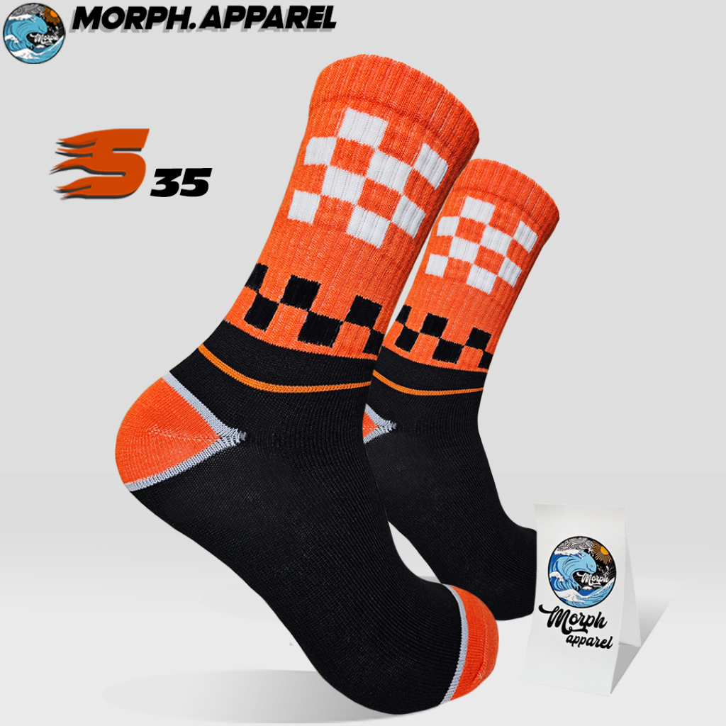 Kaos Kaki Oldschool - Kaos Kaki Skate & Hype - Series S Motif Chess Orange - S35 - MorphApparel
