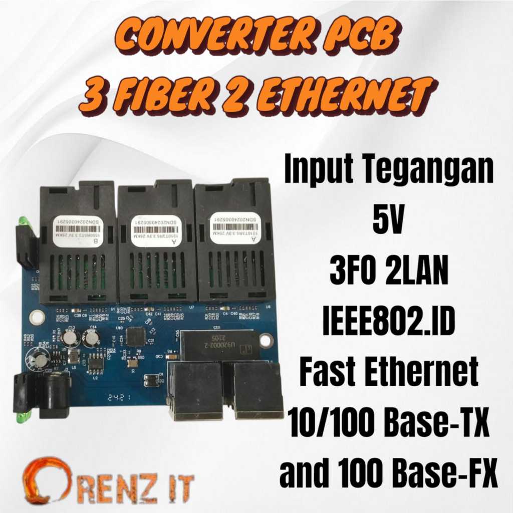 converter fiber PCB 3fo 2lan POE