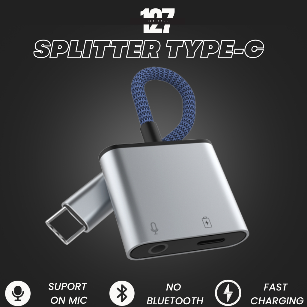 Splitter Type-C 2 in 1 Audio & Charger – Support Mic No Delay Fast Charging 60W for Gaming & Call