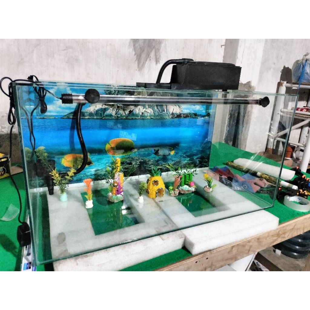 Akuarium 80x40x40 fulset + hiasan