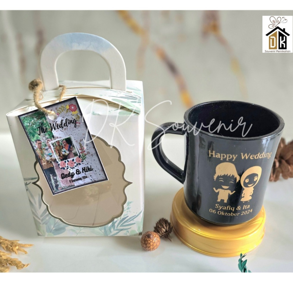 (1 HARI JADI) Souvenir Gelas Mug Sablon HITAM GLOSSY