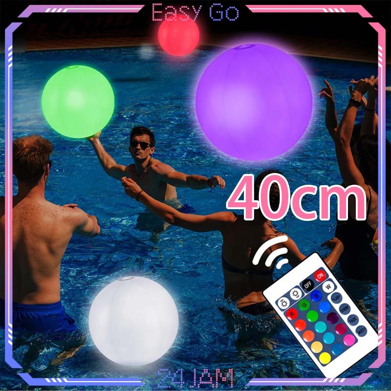 Bola Pantai Jumbo 40cm Beach Ball Jumbo Led 16 Warna Bola Pantai Tiup Tahan Air Untuk Kolam Renang
