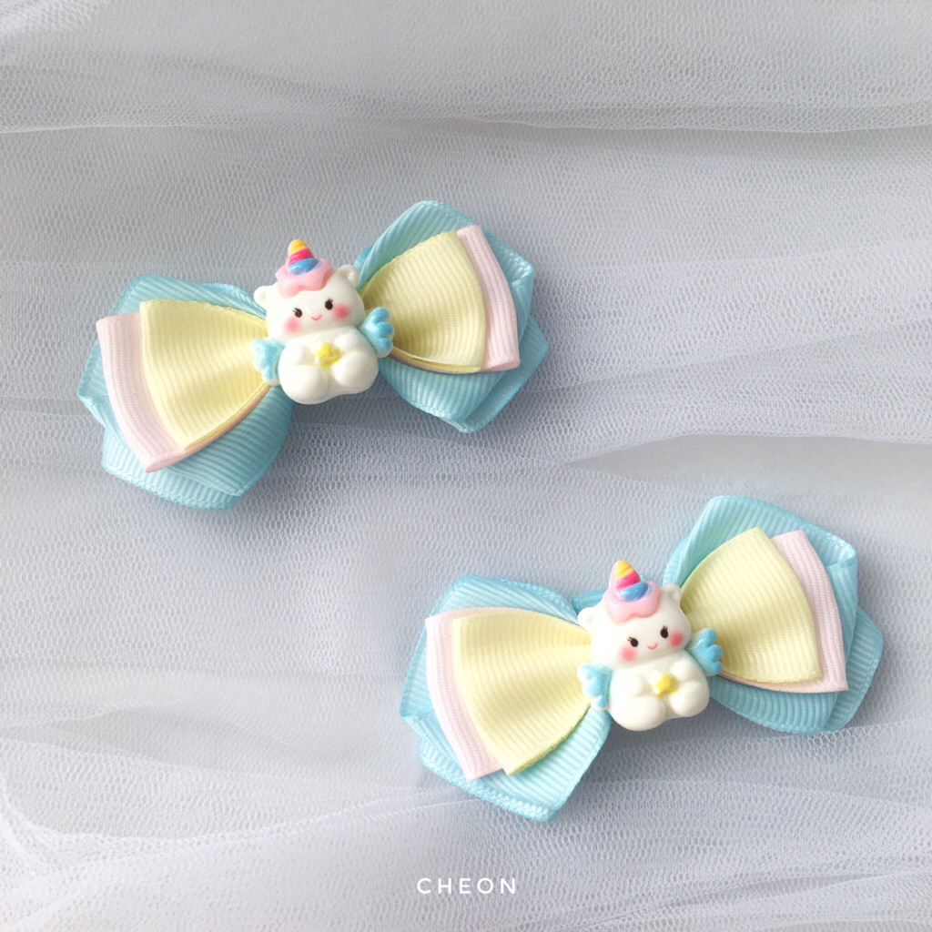 Jepit Rambut Anak Perempuan Ikat Hairclip Pita UNICORN RIBBON SKY BLUE CHEON