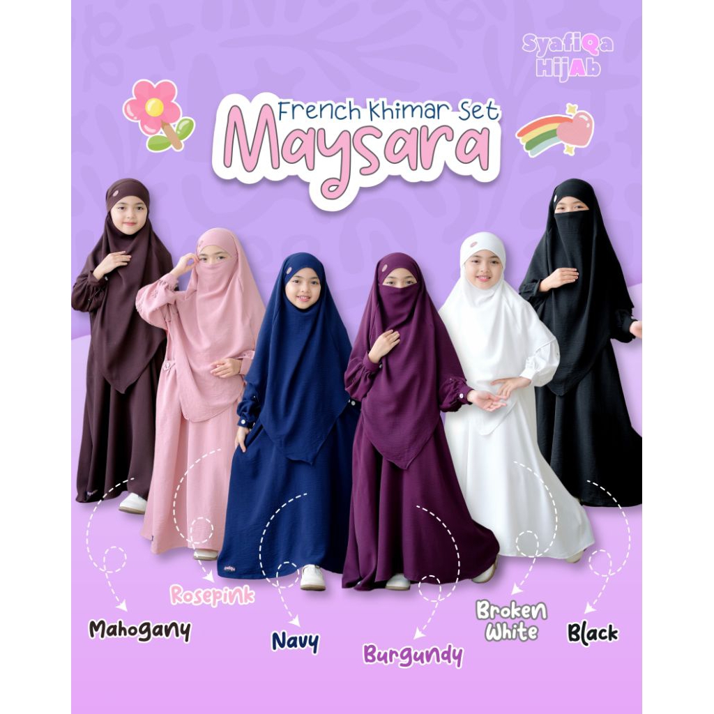 French Khimar Set Maysara By Syafiqa Hijab//Gamis bahan Crinckle Premium//French Khimar Anak dan Rem