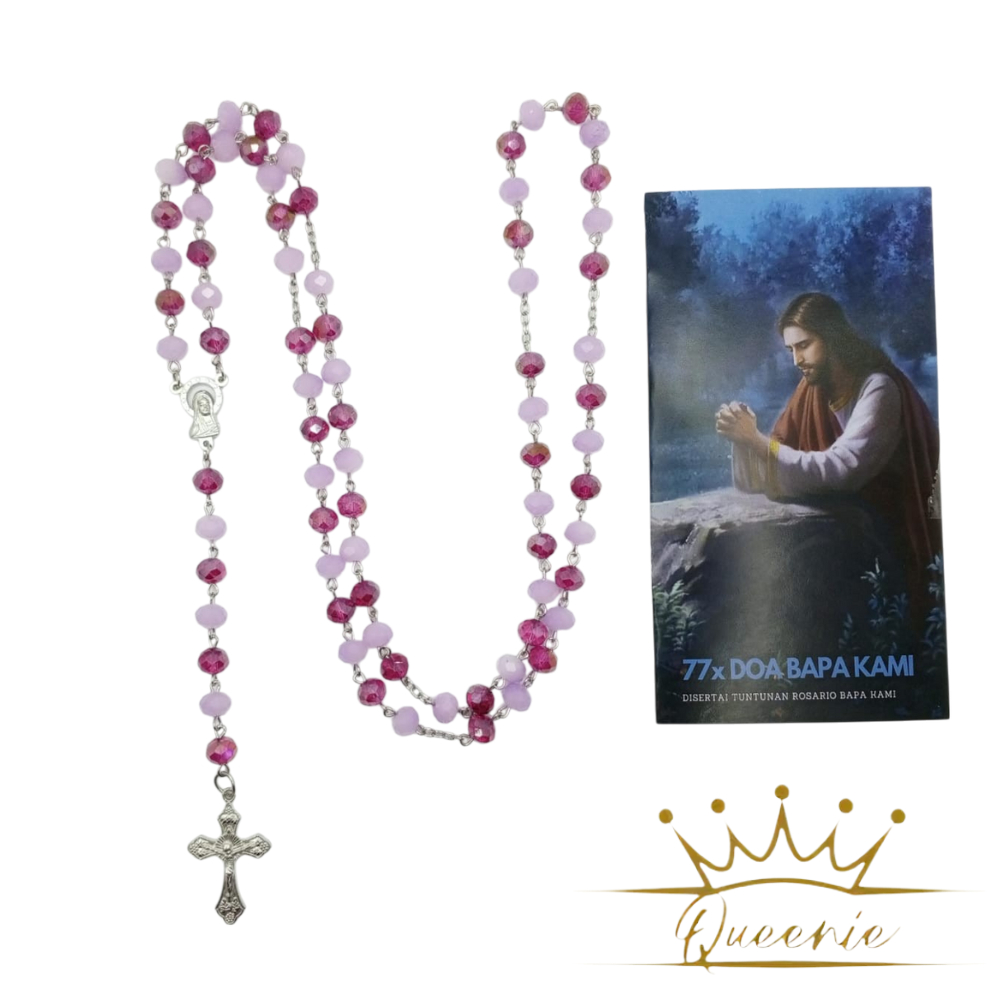 Paket Lembar Doa & Rosario 77x Bapa Kami | Kalung Rosario Ceko Crystal 77x Bapa Kami