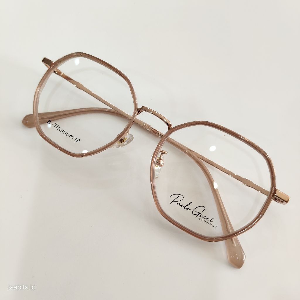 Kacamata frame bulat warna gold Titanium IP - T22101