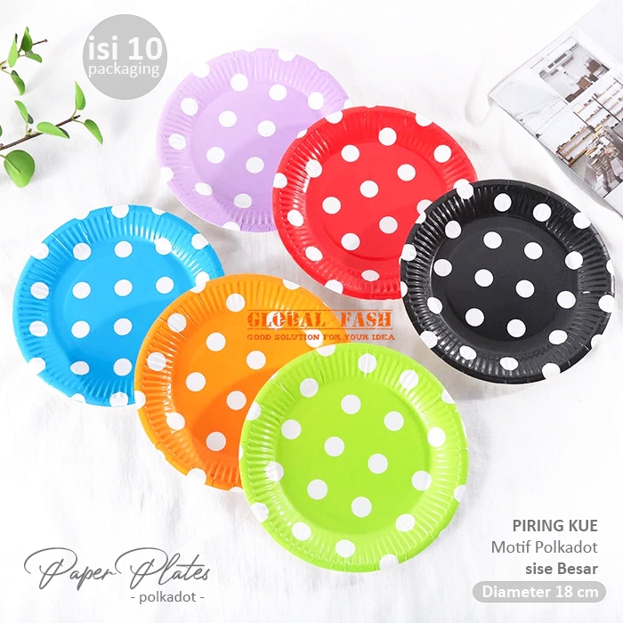 Piring Kue Polkadot besar / Paper Plate motif Polkadot / piring kue kertas pesta ulangtahun motif po