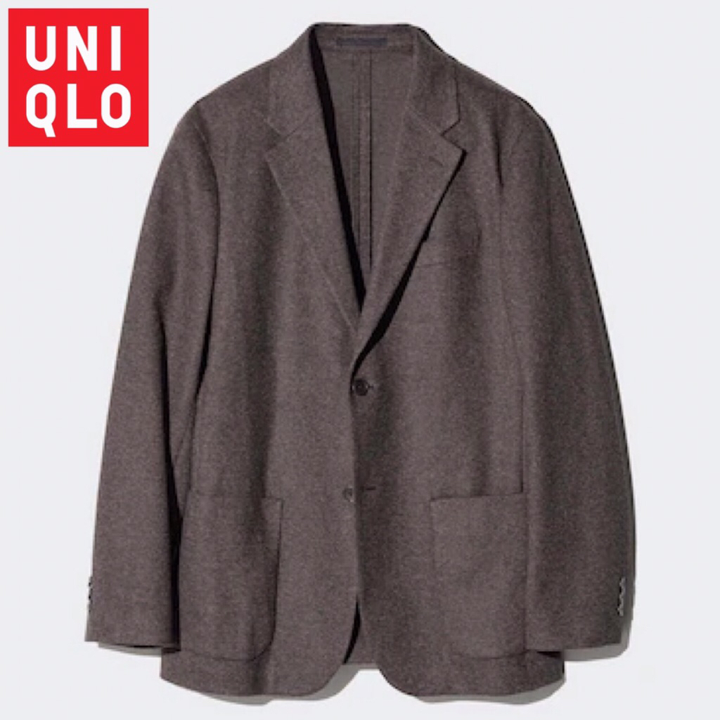 UNIQLO Men Blazer Jaket Brushed Jersey Jas Pria Motif Dark Brown