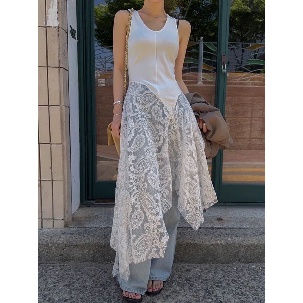 DRESS 4752 DRESS BROKAT KNIT WANITA SLEEVELESS LONG DRESS BROKAT RAJUT