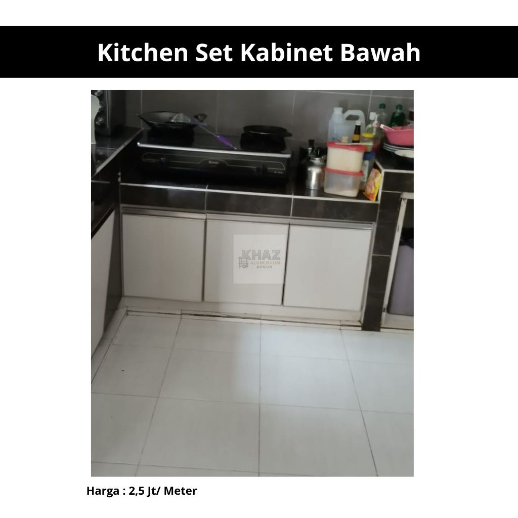 Kitchen Set Kabinet Bawah Aluminium Putih – Harga per Meter – Minimalis Modern & Anti Rayap