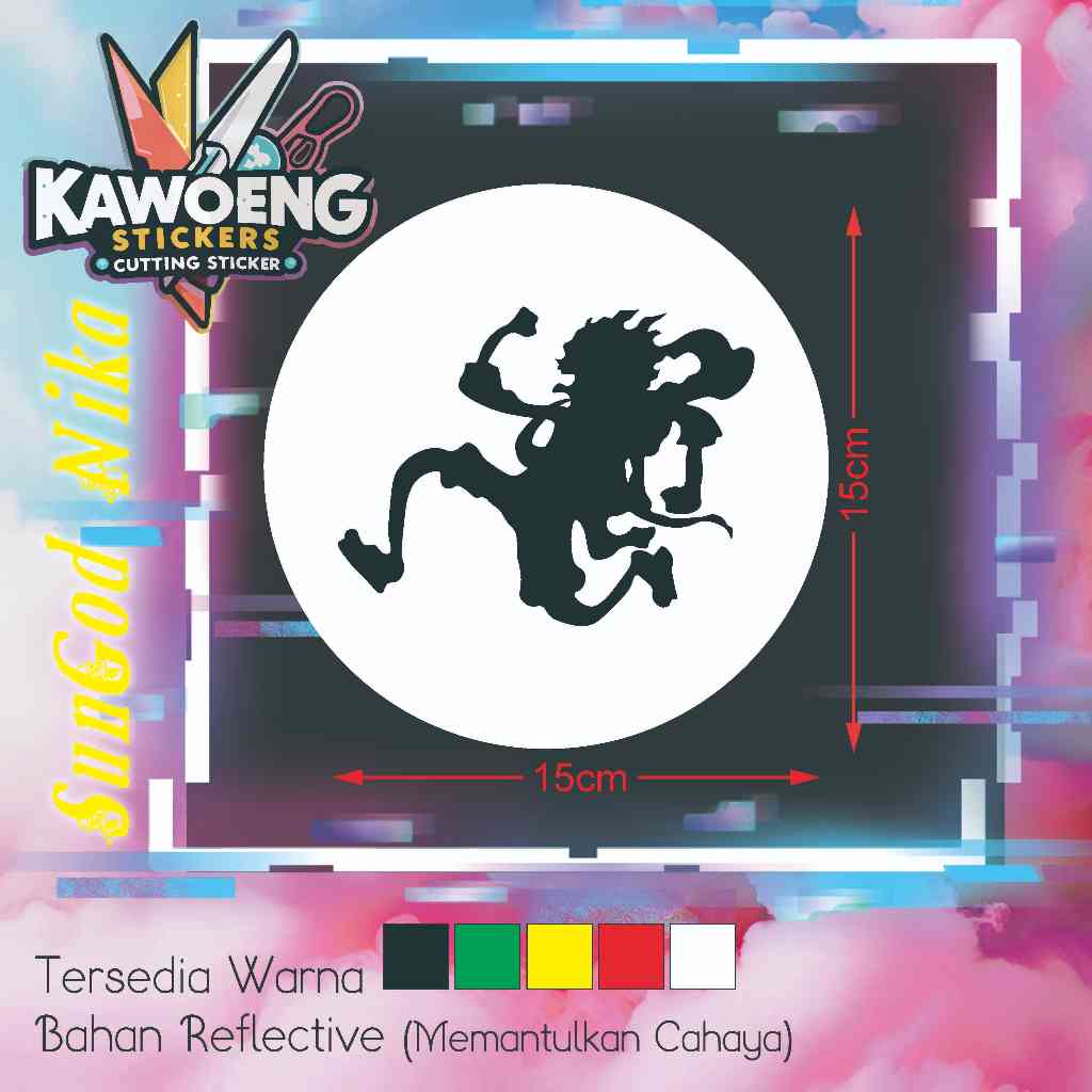 

Stiker Cutting Luffy Gear 5 Nika Tertawa One Piece Reflective – 15x15cm Bisa Custom Ukuran