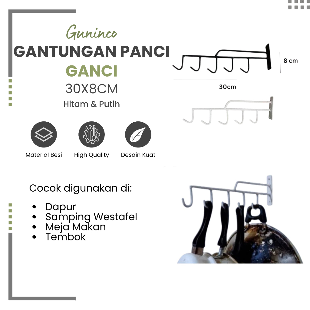 Guninco Rak Gantungan Panci Dan Wajan Dinding / Rak Gantung Wajan Kuali Penggorengan Ganci