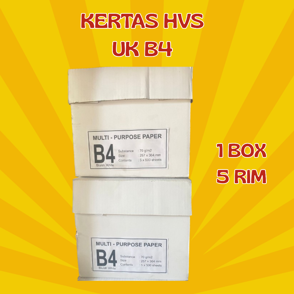 

Kertas HVS 70 Gsm Ukuran 25,7 x 36,4 Cm ( B4 ) , 1 Box / 5 RIM