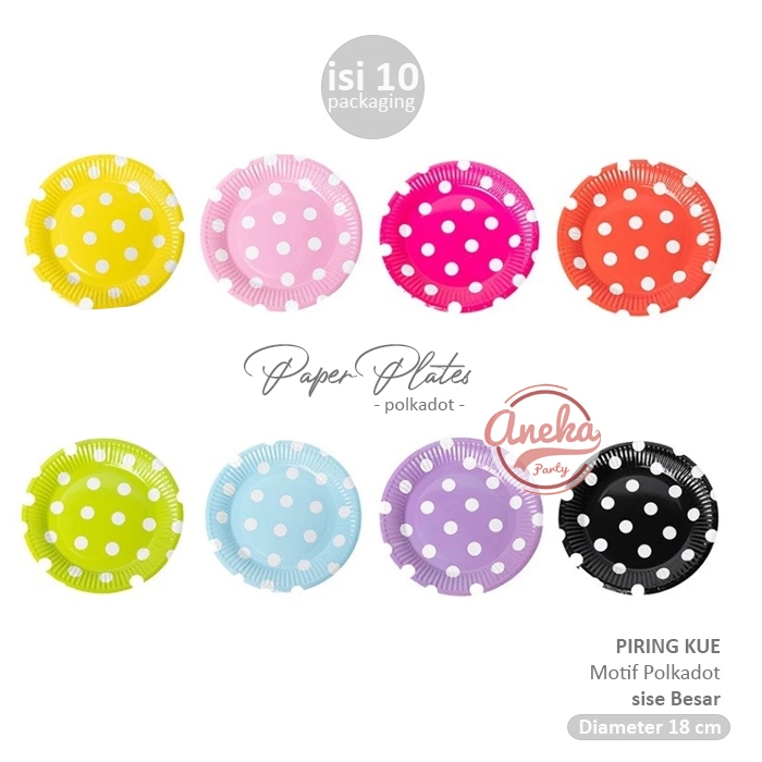 Piring Kue Polkadot besar / Paper Plate motif Polkadot / piring kue kertas pesta ulangtahun motif po