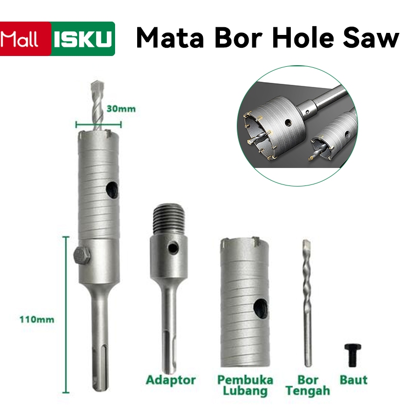 ISKU 40mm Hole Saw Drill Bit Dan 160mm Adaptor As Bor SDS Plus Adaptor Mata Bor Pelubang Besi Logam