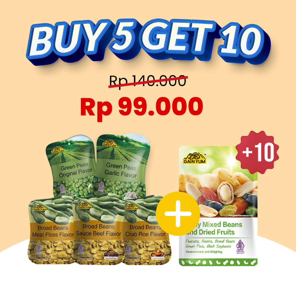 

[ PAKET KOMPLIT ] Gain Yum - ALL VARIAN Kacang Polong dan Kacang Koro Ukuran 75g