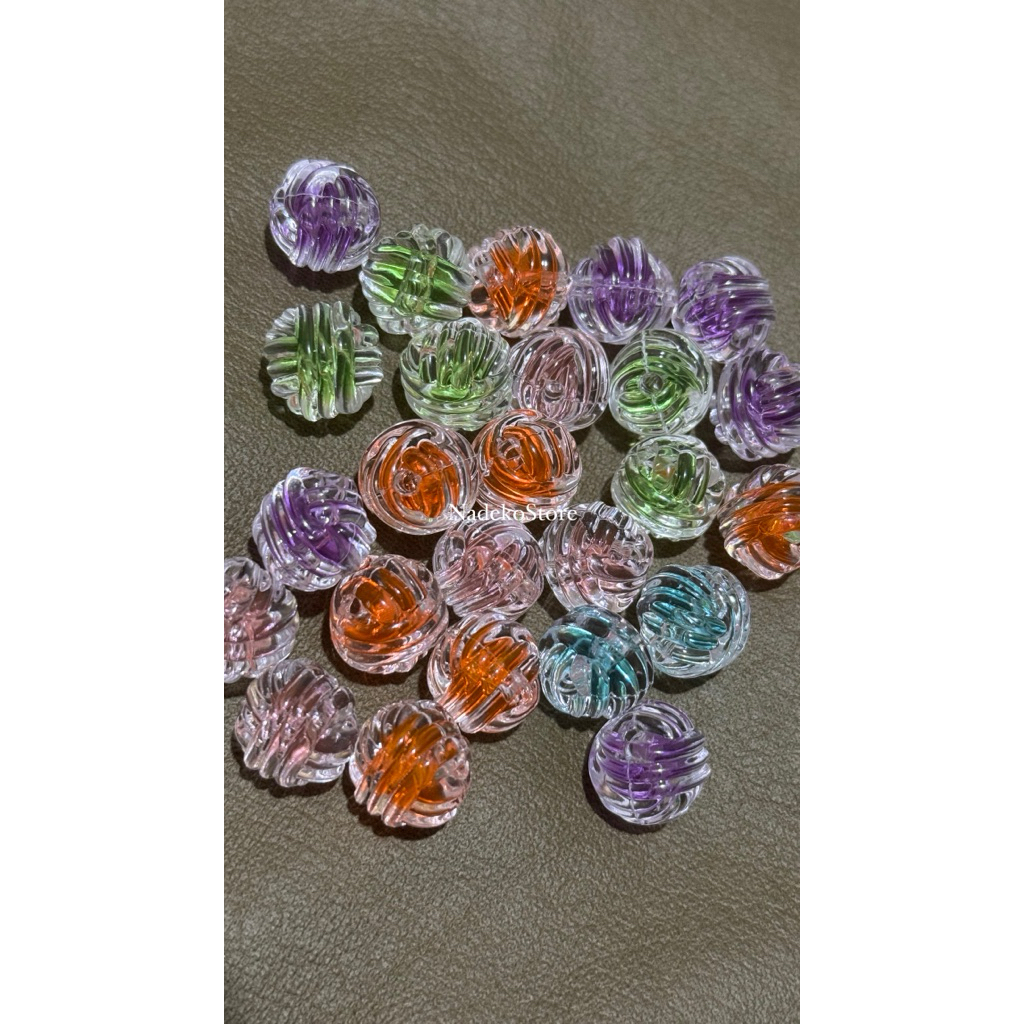 Manik 16mm bola garis kaca isi mix warna isi 15gr