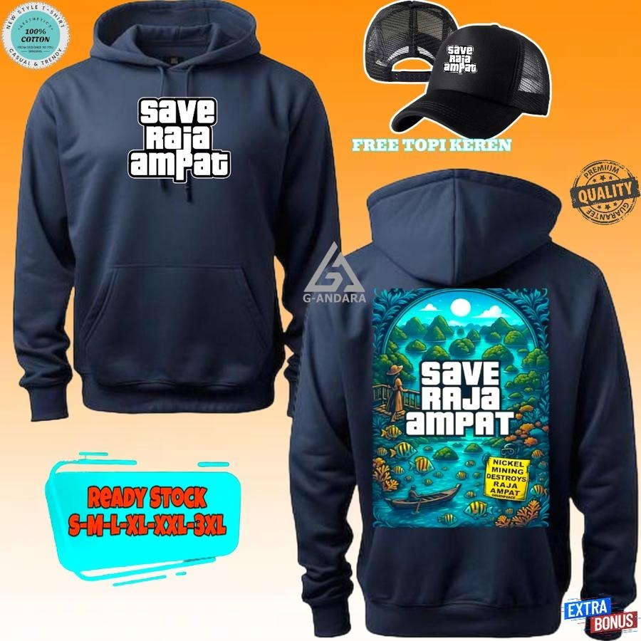 HOODIE JUMPER SAVE RAJA AMPAT DESAIN TERBARU READY BONUS TOPI