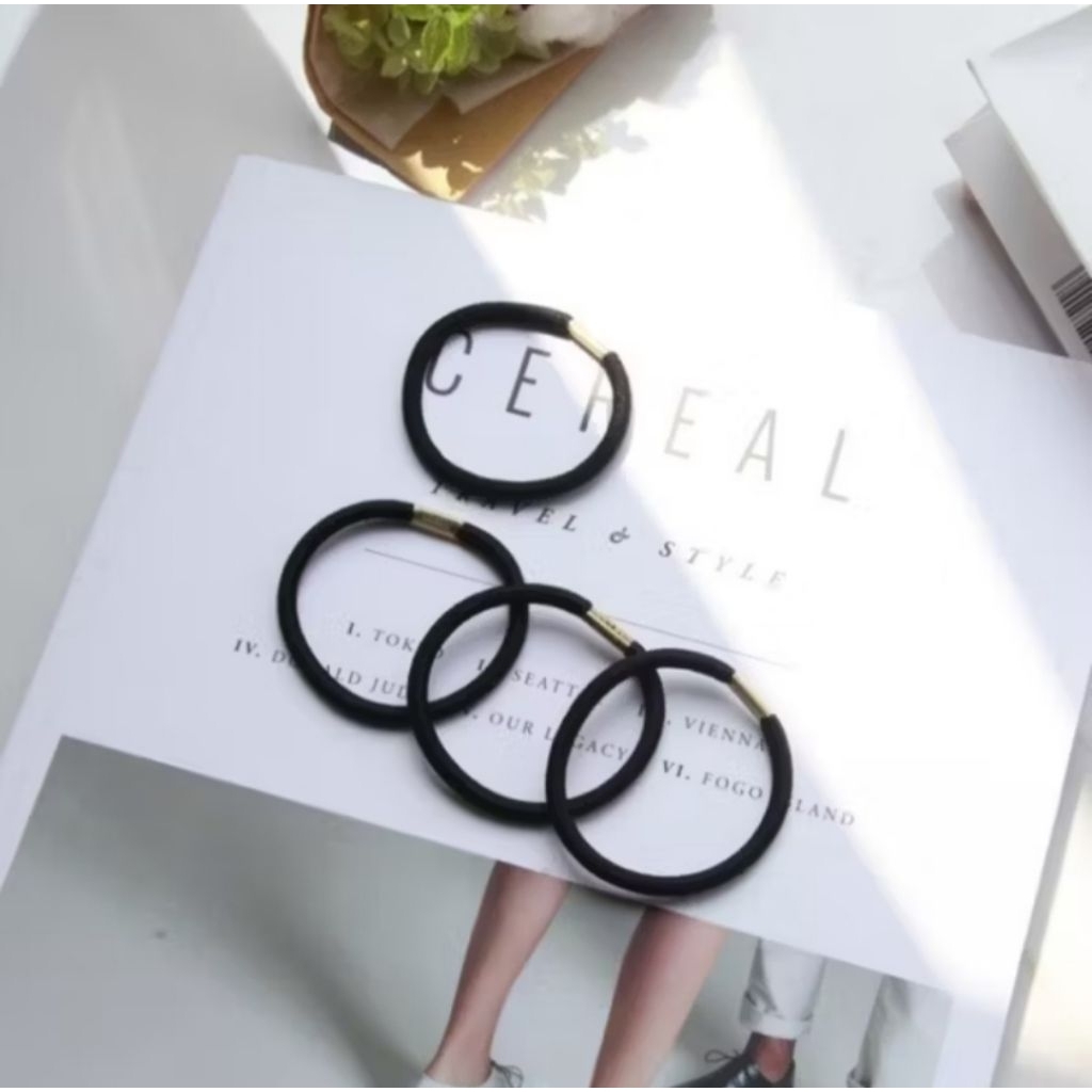 (6pcs) Ikat rambut hitam polos pria dan wanita / Ikat rambut korea