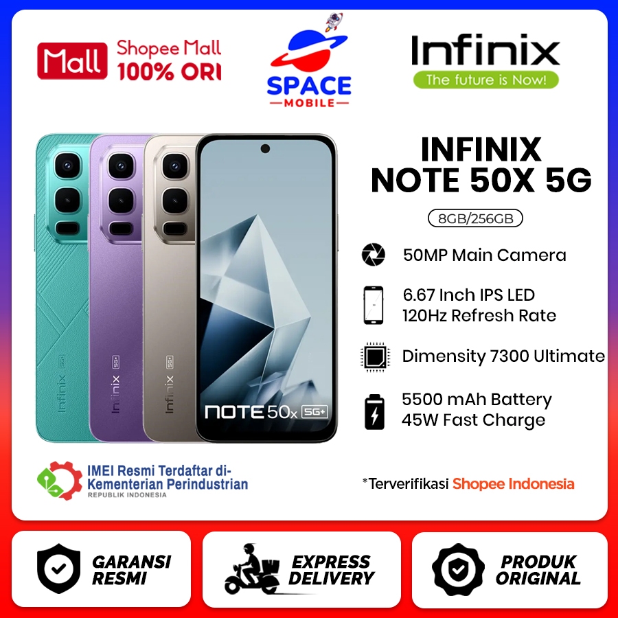 Infinix Note 50X 5G [8GB+256GB] - Garansi Resmi 1 Tahun