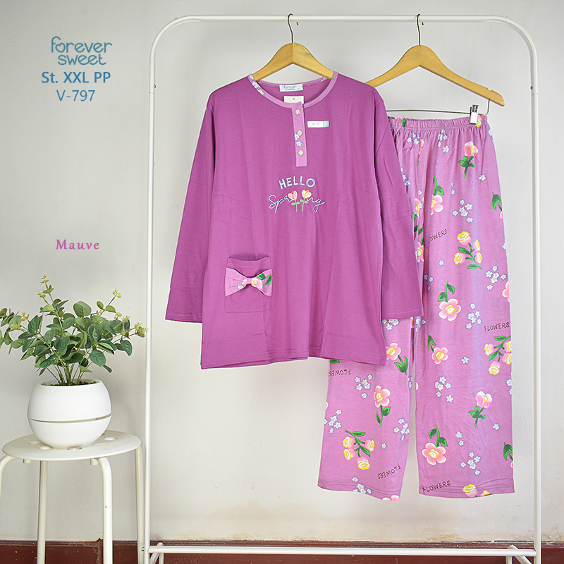 Babydoll Forever Sweet XXL PP Baju Tidur Set Piyama Wanita Jumbo Lengan Panjang