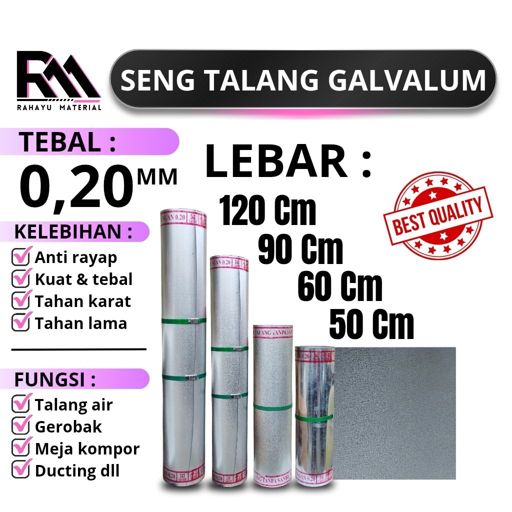 Seng talang air galvalum lebar 60 cm 90 cm 120 cm galvanis 50 cm tebal 0,20 mm seng gerobak ducting 
