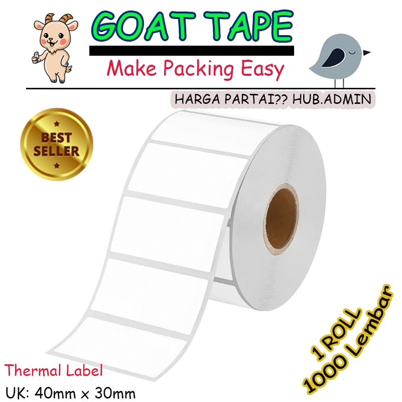 

Kertas Sticker Label Thermal Resi 40x30 mm | isi 1000 Lembar per Roll