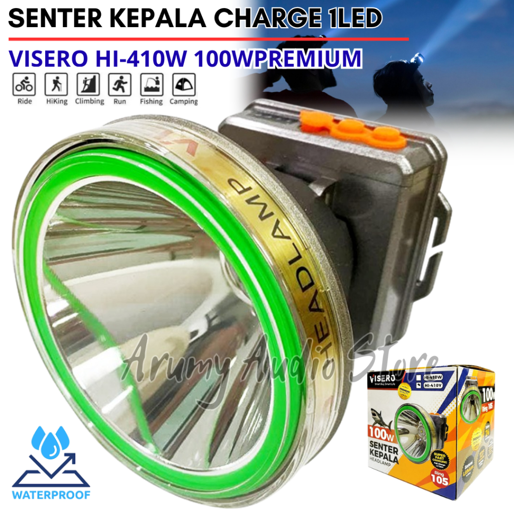 Senter Kepala - Headlamp/ Led Visero HL-410w Premium 100w Cahaya Putih | Senter Super Terang Waterpr