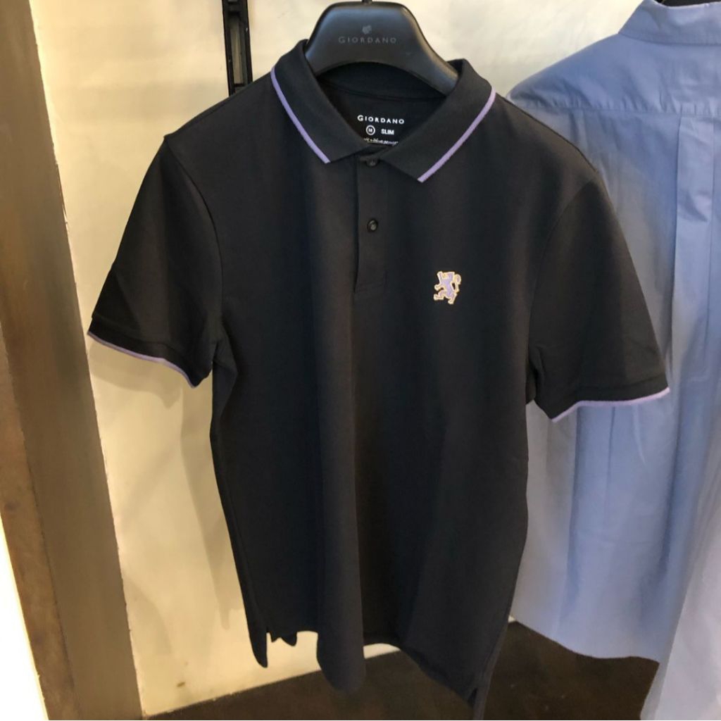 ( NO COD )  baju kaos kerah pria mini lion polo BLACK giordano original