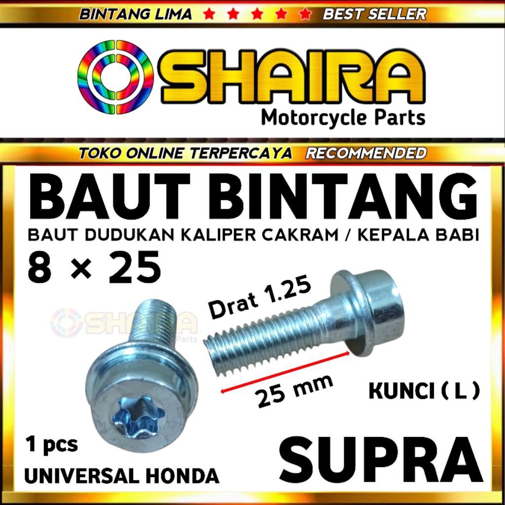 BAUT BINTANG 8 × 25 KUNCI L GALVANIS / BAUT DUDUKAN KALIPER SUPRA / BEAT / VARIO / REVO ABS  BAUT BI