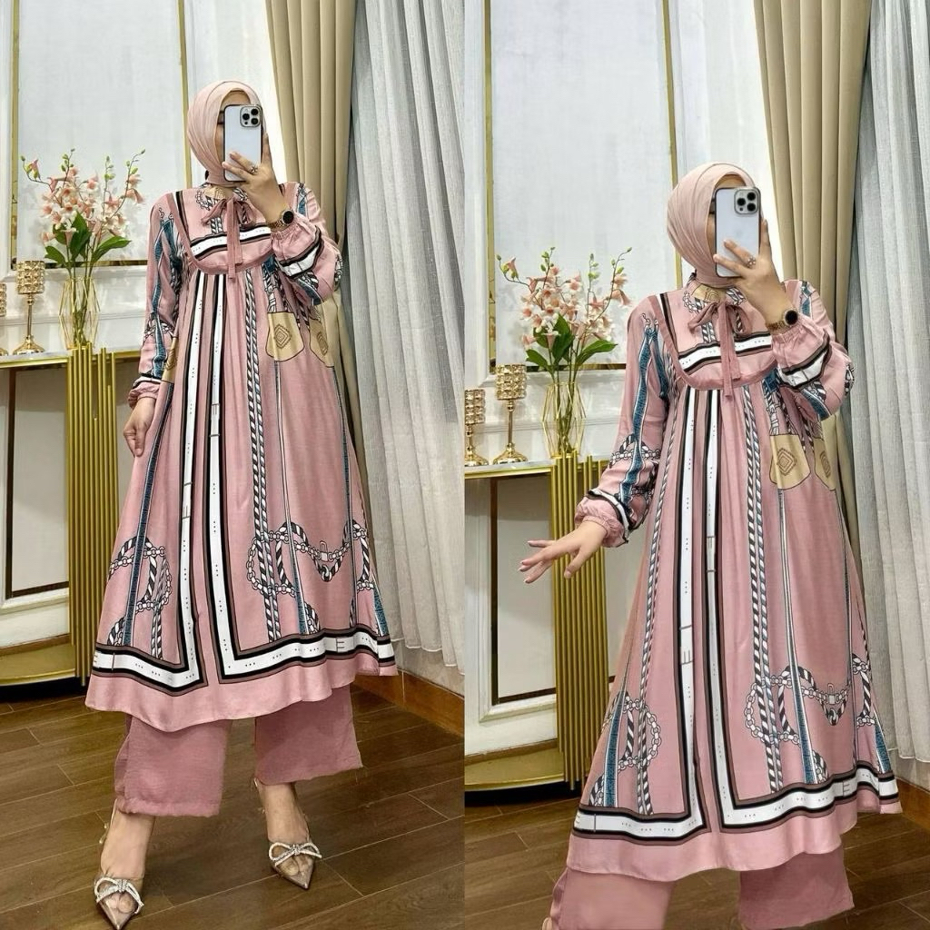 FAST DELIVERY MAHIRA AUREY TUNIK RAYON - SETELAN LONG TUNIK RAYON MOTIF BUNGA NEW CELANA CRINKLE
