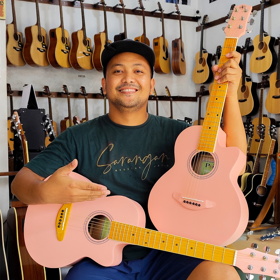 GITAR PINK ORI Gitar Junior mini 3/4 akustik dan akustik elektrik Original Point PMS-101 Rose Pink