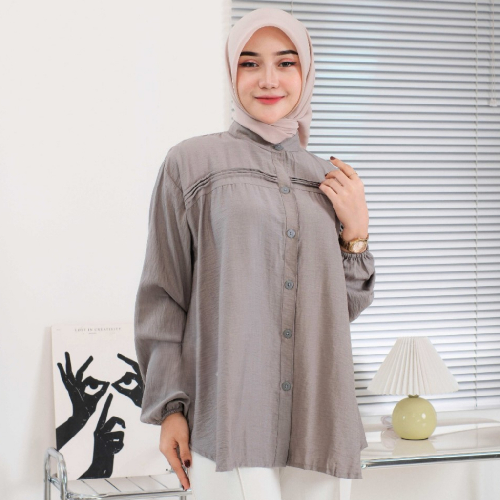 Blus Polo Linen Terbaru Atasan Kekinian Wanita Panjang Baju Santai