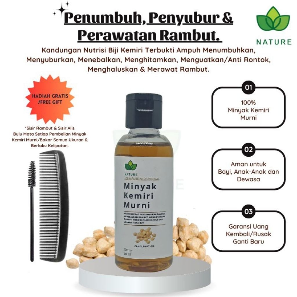 Minyak Kemiri Murni Bakar untuk Penumbuh Bulu Rambut 100ml asli original Dayak Kalimantan