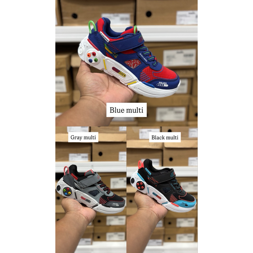SEPATU ANAK KIDS SKECHERS GAME KICK GAMETRONIX 2.0 BLUE BLACK GREY MULTI SKE402260L ORIGINAL BNIB SH