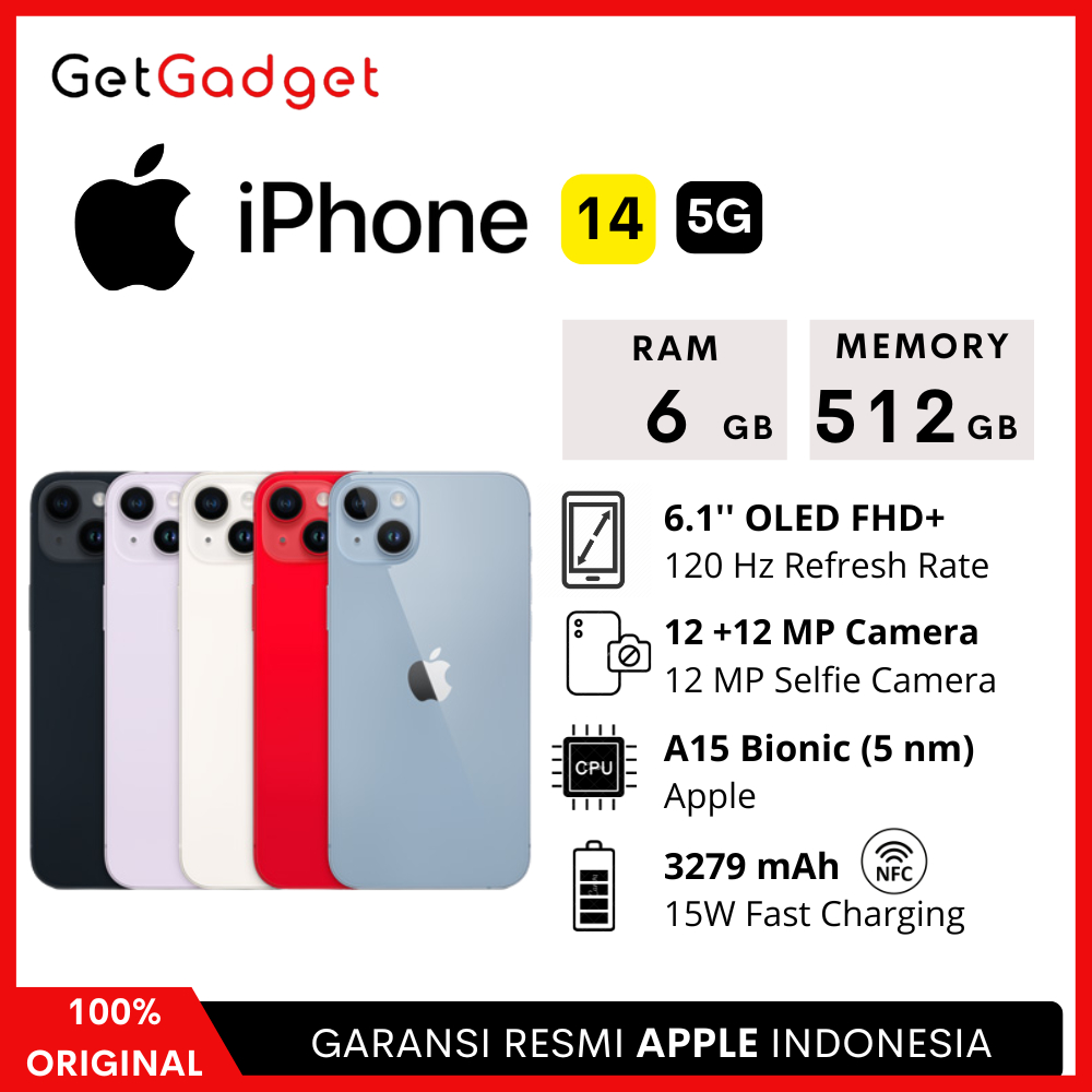 Apple iPhone 14 - 128GB 256GB 512GB - New Baru Original Garansi Resmi Indonesia GDN iBox