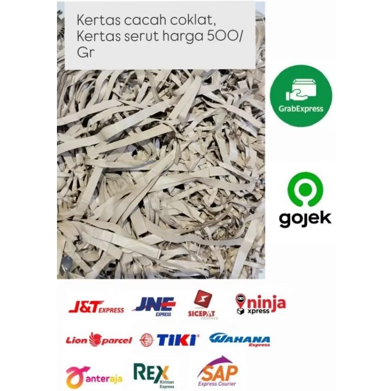

kertas cacah,kertas serut, shredded paper warna coklat harga per500 gram