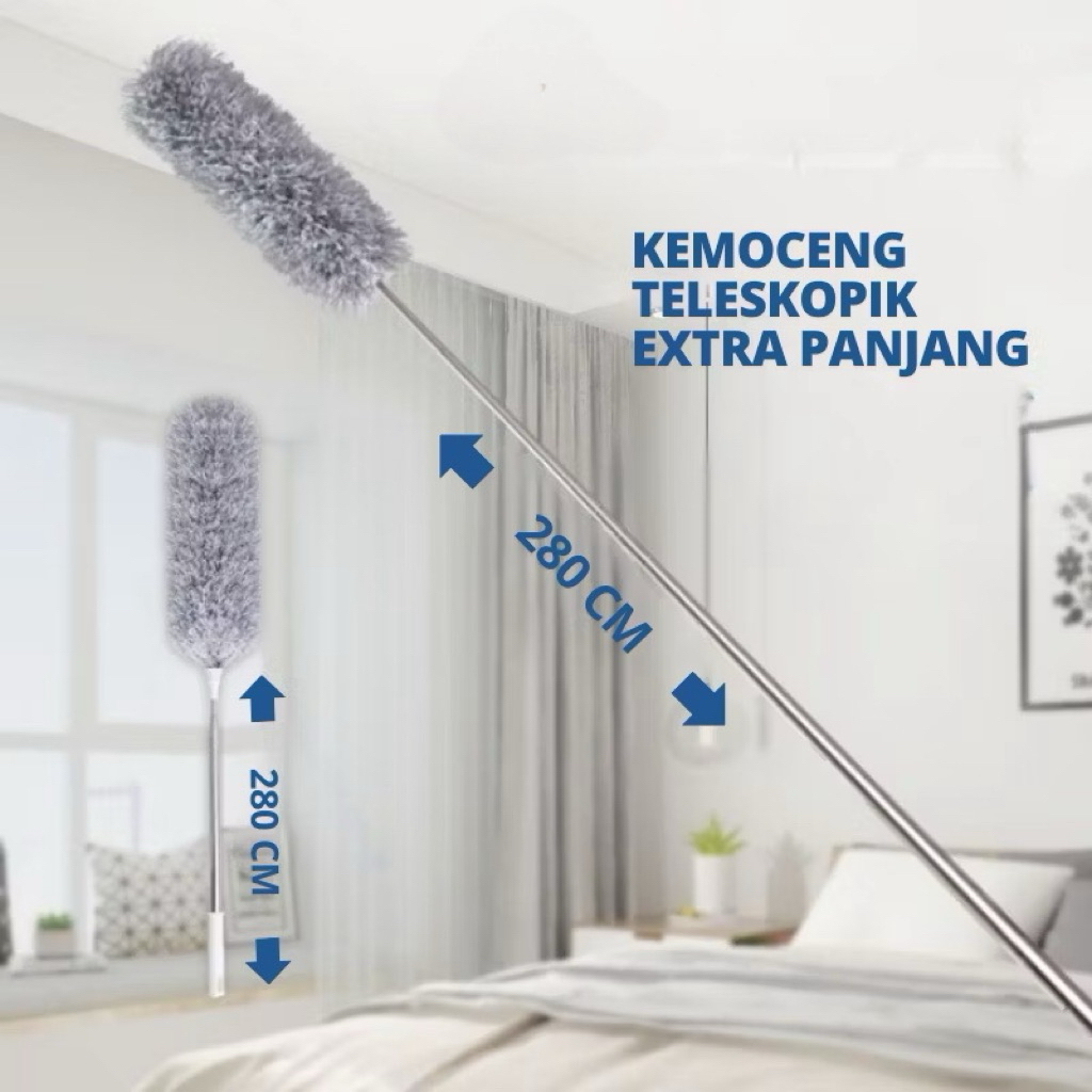 Kemoceng Teleskopik | Kemoceng Fleksibel 280cm | Bisa di Tekuk | Alat Pembersih Rumah | Kemoceng Bul
