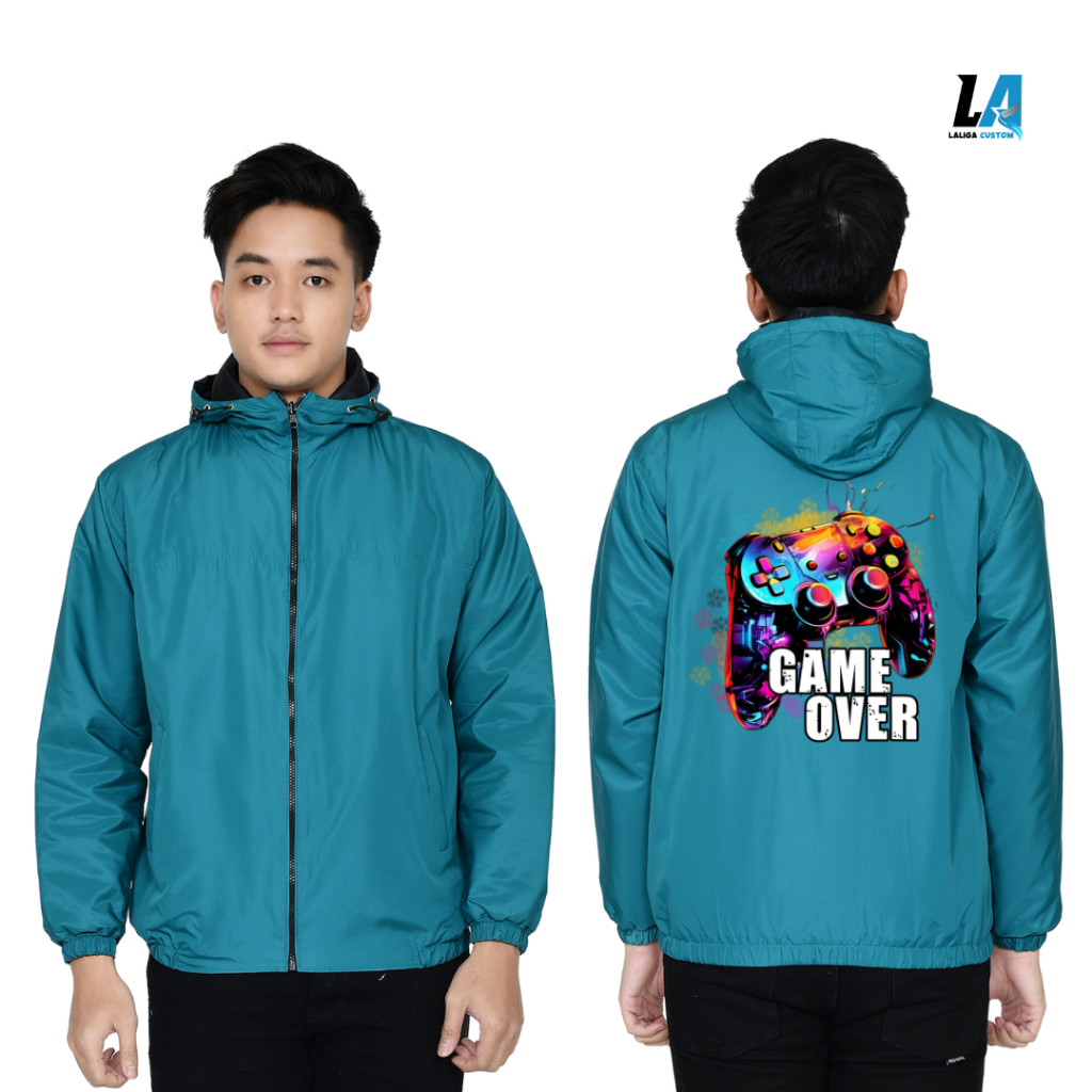 Jaket Parasut Eleganter Custom Desain Bebas Jaket Gamers Gaming Sablon DTF