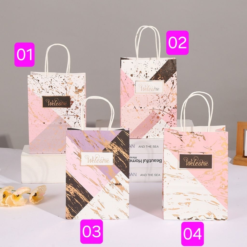 

YOURNEEDSMDN ❤️ PAPER BAG MOTIF ABSTRAK PINK GOLD PREMIUM ,TAS HAMPERS ,TAS KADO