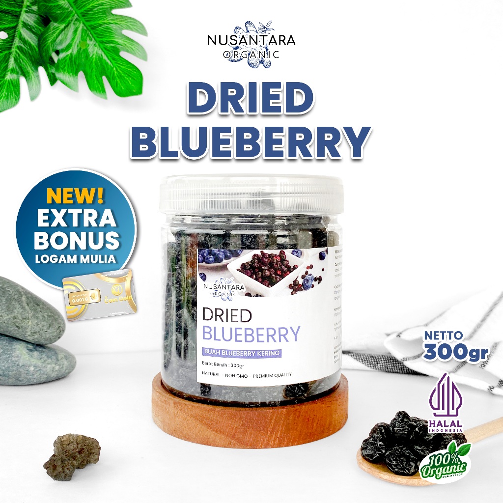

Nusantara Organic Blueberry Kering Alami Dried Fruit Organik Cemilan Sehat Buah Utuh Asli 300gr