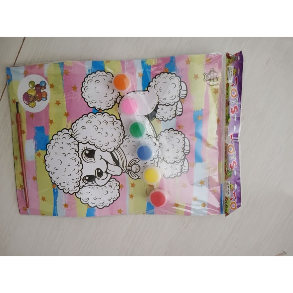 

set mewarnai anak cat air 6 warna pink biru putih girl boy anak perempuan anak laki laki mainan toys mewarnai kuas