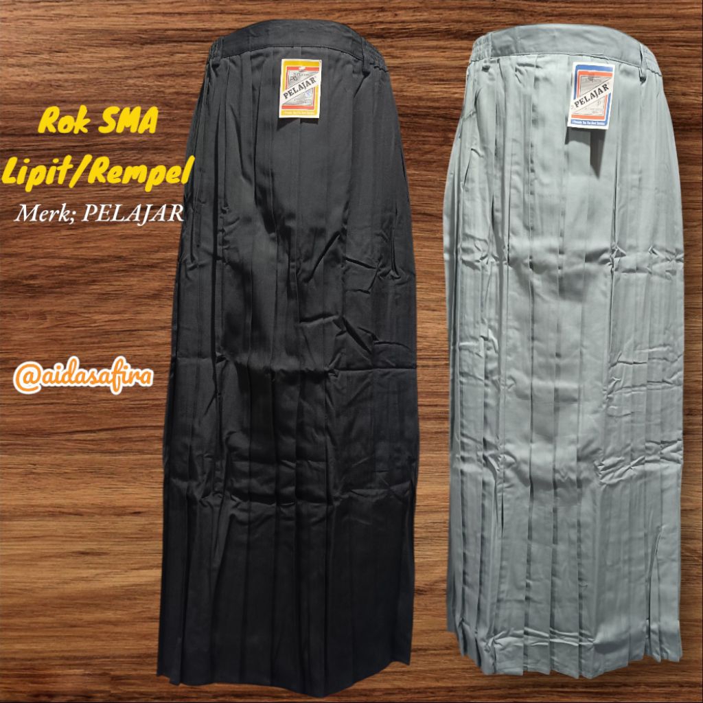 (PELAJAR) ROK SMA REMPEL PELAJAR/ROK HITAM REMPEL PELAJAR KAIN FAMATEX/ROK SMA ABU MUDA LIPIT/ROK SM