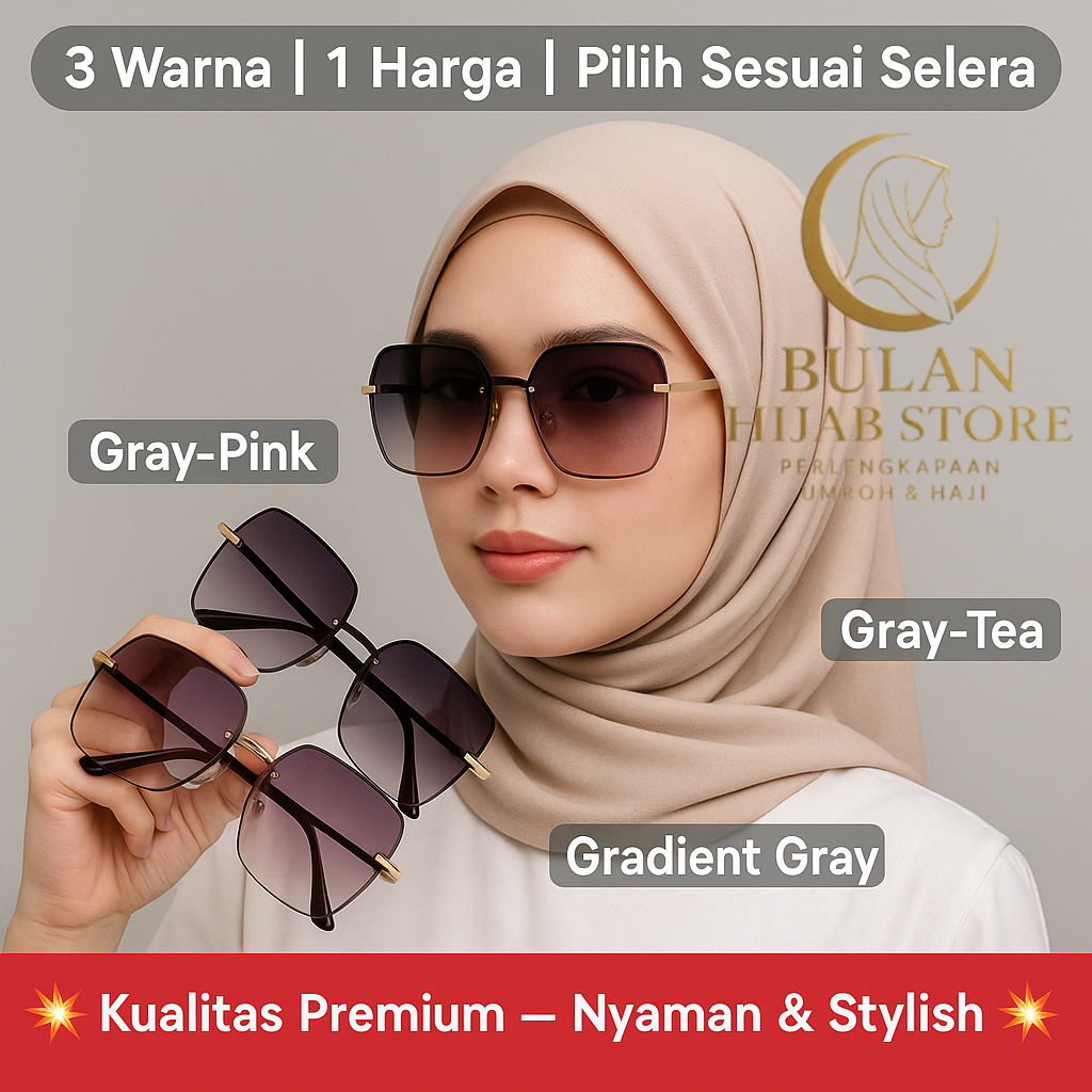 PL-MX006 Kacamata Hitam Wanita Fashion Gaya Tanpa Bingkai Style hijab