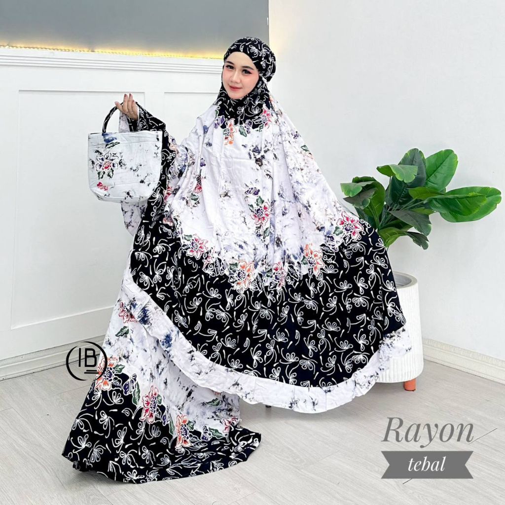 MUKENA BATIK DEWASA - MUKENA BATIK CAP HITAM PUTIH - MUKENA MOTIF BARU