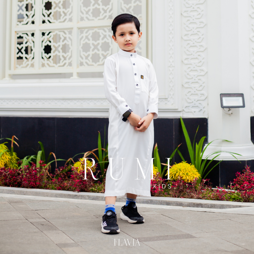 Rumi Jubah Anak  ( Putih ) Thobe Anak Lengan Panjang | Jubah Anak Laki Laki | Jubah Anak