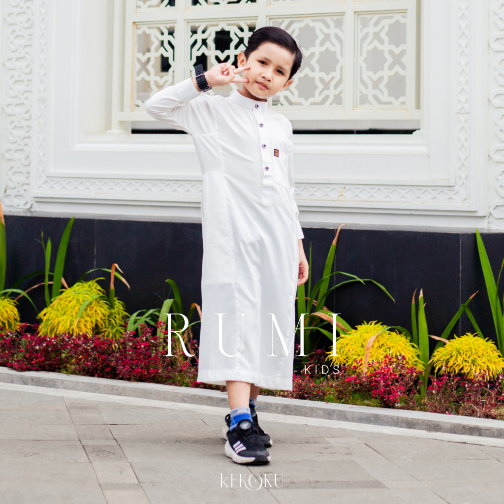 Rumi Jubah Anak  ( Putih ) Thobe Anak Lengan Panjang | Jubah Anak Laki Laki | Jubah Anak