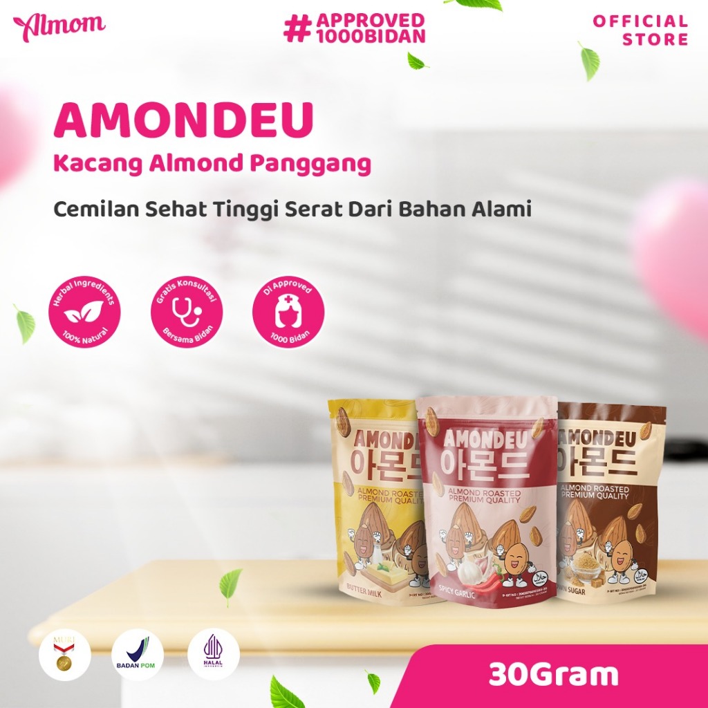 

Amondeu - Kacang Almond Panggang Sehat 30gr Camilan Ringan untuk Bumil & Busui, Bantu Stimulasi ASI Lancar
