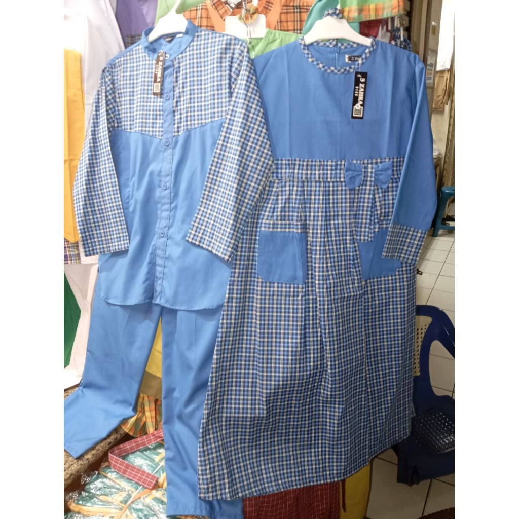 seragam sekolah anak tk/paud stelan gamis/koko model kotak kotak warna biru